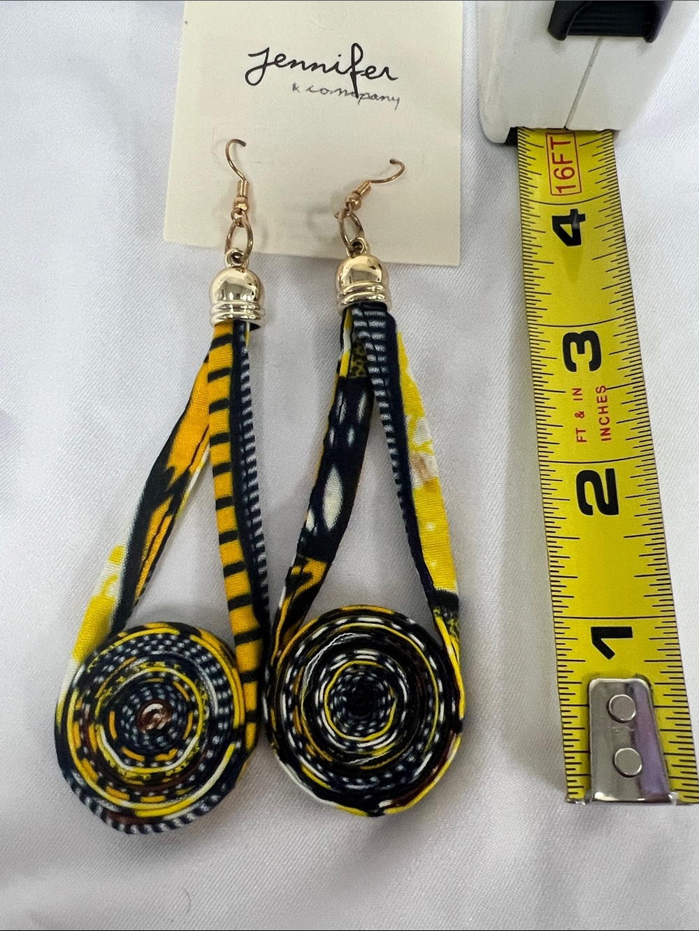 Jennifer Lopez Yellow and Black Fabric Coil Dangle Earrings